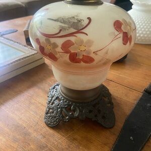 Vintage Antique Oil Lamp Hand Painted Lamp Porcelain Base